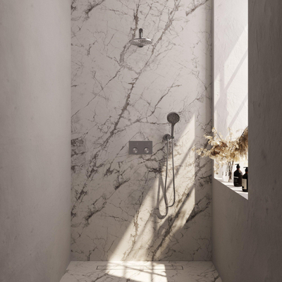 BRAUER Brushed Edition Douche de pluie thermostatique encastrée - boutons-poussoirs - SET 55 - pomme de douche 20 cm - bras mural droit - douchette 3 jets - flexible de douche - coude de raccordement mural - inox brossé PVD