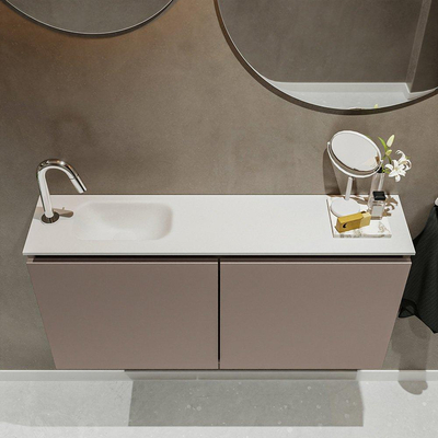 MONDIAZ TURE Toiletmeubel 100x23x50cm met 1 kraangaten 2 deuren smoke mat Wastafel Eden links Solid Surface Wit
