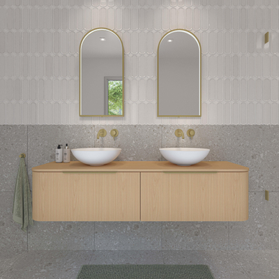 INK Concept R Wastafelonderkast - 80x45x35cm - 1 lade - opliggende grepen - gefreesd - afgeronde hoek links - MDF - light veneer