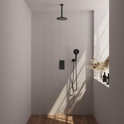 Brauer Black Edition Ensemble de douche pluie encastré - douche principale 20cm - bras plafond 20cm - 2 fonctions - incluant partie encastrable - douchette ronde 3 positions - noir mat