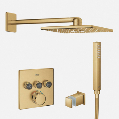 GROHE Smartcontrol Regendoucheset Inbouw - inbouwboxen - antraciet knoppen - hoofddouche vierkant - staafhanddouche - geborsteld cool sunrise