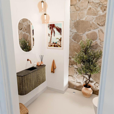 Mondiaz JOYA-DLUX 83.2cm toiletmeubel - ronding links en rechts kleur Dusk - Wastafel FAYE positie Midden Zonder kraangat kleur Lava.