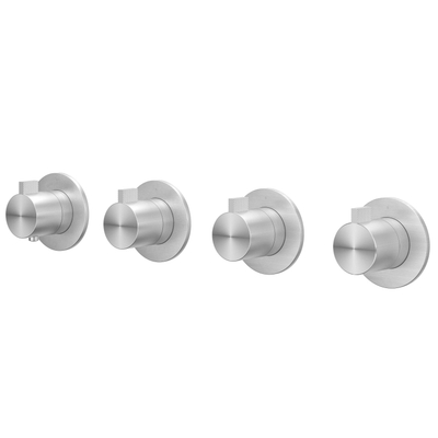 IVY Tribe Partie apparente - pour mitigeur thermostatique encastré - 3 robinets d'arrêt - symmetry - rosaces rondes - Acier inoxydable 316 - brossé
