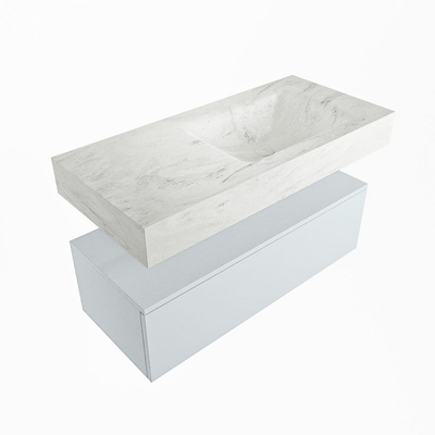 Mondiaz ALAN-DLUX Ensemble de meuble - 100cm - meuble Clay mat - 1 tiroir - Lavabo Cloud Opalo suspendu - vasque Droite - 0 trous de robinet