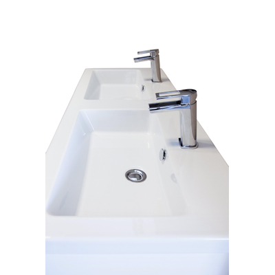 HR badmeubelen Djazz Lavabo - 121x45,5x4cm - 2 trous de robinet - 2 cuves - céramique blanc