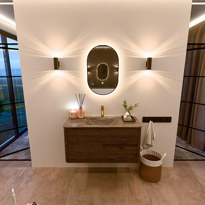 Mondiaz CIRO-DLUX Badkamermeubelset - 100x45x50cm - Solid surface wastafel Oza - 1 wasbak Midden - 1 kraangat - 2 lades - Dusk