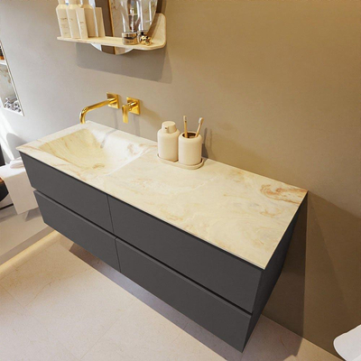 MONDIAZ VICA-DLUX Ensemble meuble de salle de bains - 130cm - meuble bas dark grey - 4 tiroirs - lavabo encastré cloud gauche - sans trous de robinet - version haute 60cm - frape