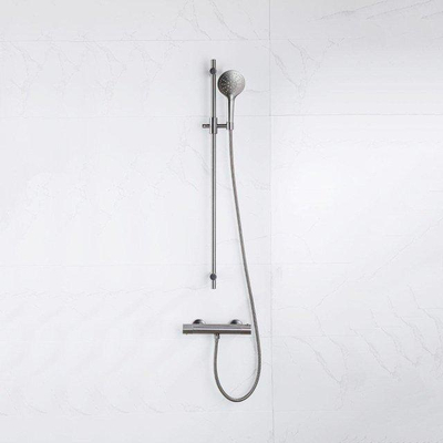 Fortifura Calvi douchekraan - met glijstangset - met ronde handdouche - gladde doucheslang - PVD - geborsteld gunmetal (antraciet)