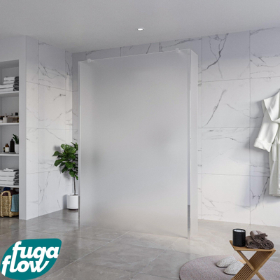 FugaFlow Eccelente Vetro Vrijstaande inloopdouche badkamer - 140x200cm - Glas mat - antikalk - 8mm veiligheidsglas - 2 zijwanden 30cm - met wandarmen en hoekprofielen - Chroom -