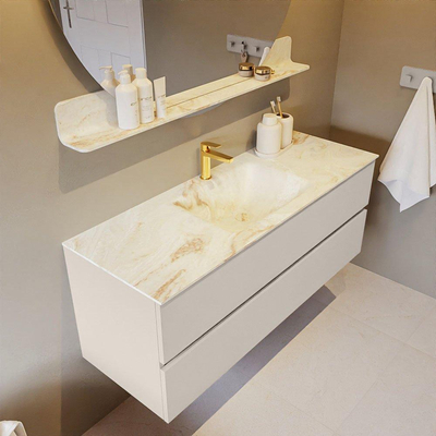 MONDIAZ VICA-DLUX Ensemble meuble de salle de bains - 130cm - meuble bas linen - 2 tiroirs - vasque encastrée cloud au centre - 1 trou de robinet - version haute 60cm - frape