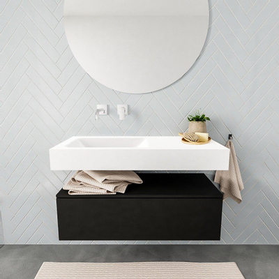 MONDIAZ ALAN 100cm - meuble bas - urban - 1 tiroir - lavabo suspendu - vasque à gauche - 0 trous de robinet - talc