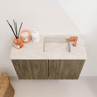 Mondiaz JOYA-DLUX 60cm toiletmeubel - kleur Dusk - Wastafel FAYE positie Rechts 1 kraangat kleur Ostra.