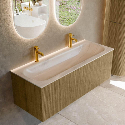 MONDIAZ KURVE-DLUX 120cm badmeubel kleur Dusk met 1 lade en 0 deuren. Wastafel BIG LARGE Midden 2 kraangaten Meli.