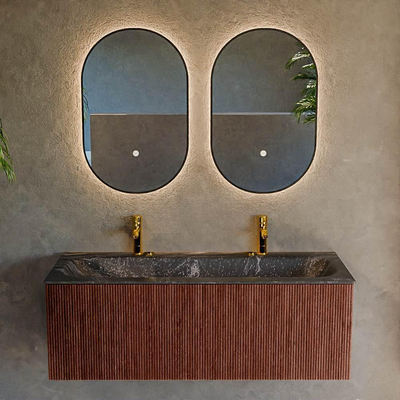 Mondiaz KURVE-DLUX Badkamermeubelset - 120x46x40cm - 1 lade - wastafel solid surface - midden - 2 kraangaten - Ruby