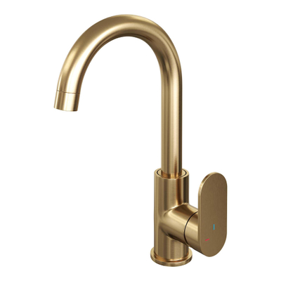 Brauer Gold - Édition Ensemble de robinet mélangeur à poser - haut - pivotant - bec rond - modèle C - PVD - or brossé