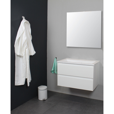 Basic Bella Meuble avec lavabo acrylique 80x55x46cm sans trou de robinet avec miroir Blanc brillant