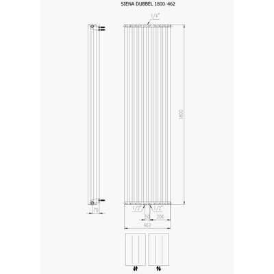 Plieger Siena designradiator verticaal dubbel 1800x462mm 1564W donkergrijs structuur