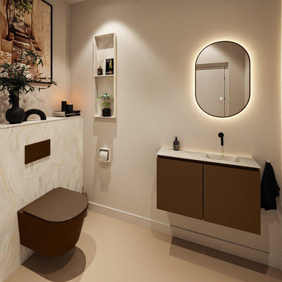 MONDIAZ TURE-DLUX 80cm toiletmeubel Rust. EDEN wastafel Ostra positie rechts. Zonder kraangat.