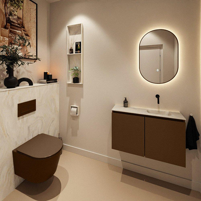 MONDIAZ TURE-DLUX Meuble toilette - 80cm - Rust - EDEN - vasque Ostra - position droite - sans trou de robinet
