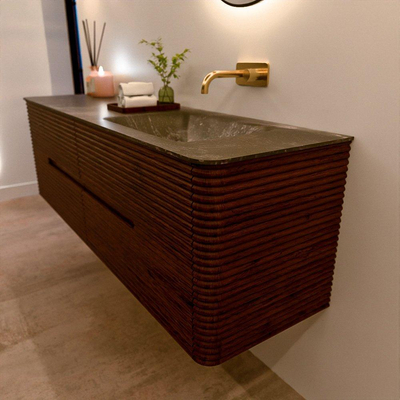 Mondiaz CIRO-DLUX Ensemble de meubles de salle de bains - 160x45x50cm - lavabo en solid surface Lava - 1 vasque à droite - sans trous de robinet - 4 tiroirs - Ruby