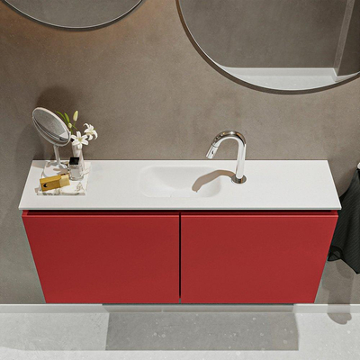 MONDIAZ TURE Toiletmeubel 100x23x50cm met 1 kraangaten 2 deuren fire mat Wastafel Eden midden Solid Surface Wit
