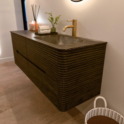 Mondiaz CIRO-DLUX Badkamermeubelset - 140x45x50cm - Solid surface wastafel Lava - 1 wasbak Rechts - 1 kraangat - 4 lades - Shadow