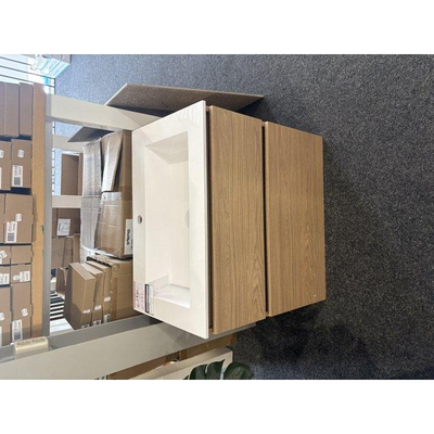 INK Wastafelonderkast - 70x45x65cm - 2 lades - greeploos - met houten keerlijst - MDF - Blank eiken Inclusief Ink kraft wastafel OUTLETSTORE