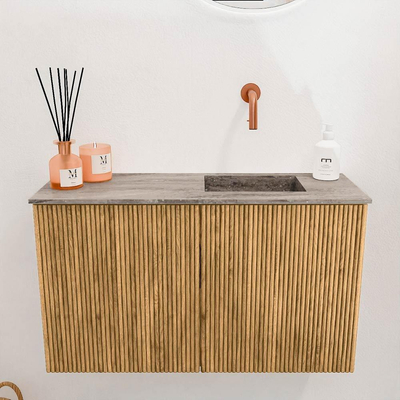 Mondiaz JOYA-DLUX 70cm toiletmeubel - kleur Oak - Wastafel FAYE positie Rechts Zonder kraangat kleur Oza.