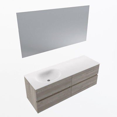 Mondiaz VICA ensemble de meuble de salle de bain - 140cm - meuble sous-vasque marron clair gris - 4 tiroirs - lavabo lune gauche - sans trous de robinet - couleur talc - miroir LED - version XL 60cm de haut