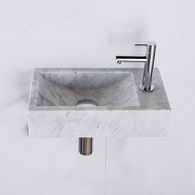 Saniclass Fuente fonteinset - 40x22 - 1 kraangat - rechts - marmer - fonteinkraan chroom - wit