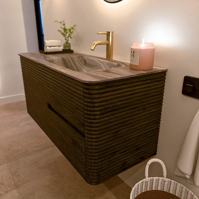 Mondiaz CIRO-DLUX Badkamermeubelset - 110x45x50cm - Solid surface wastafel Sombra - 1 wasbak Rechts - 1 kraangat - 2 lades - Shadow