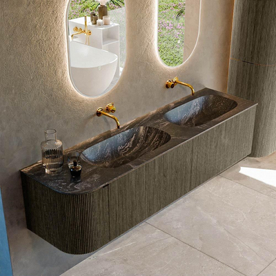 Mondiaz KURVE-DLUX Badkamermeubelset - 175x46x40cm - 2 lade - 1 deur - wastafel solid surface - dubbel / rechts - zonder kraangat - Shadow