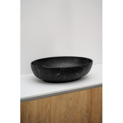 Riho Marmic Oval Waskom 52x39.5x13cm Keramiek Ovaal marmer mat zwart