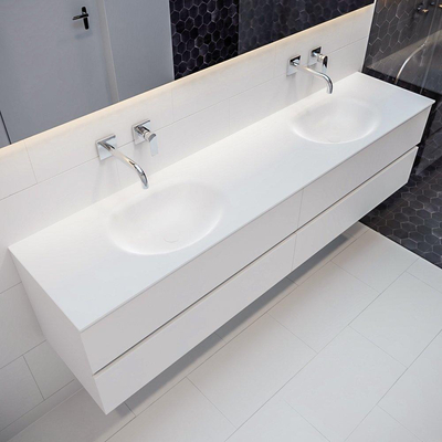 Mondiaz VICA ensemble de meuble de salle de bain - 200cm - meuble sous lavabo talc - 4 tiroirs - lavabo moon double - sans trou de robinet - miroir LED - version XL 60cm de haut