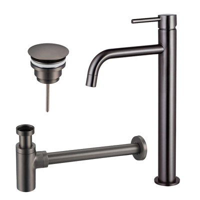 Fortifura Calvi Slim Kit mitigeur lavabo - robinet rehaussé - bonde nonobturable - siphon design - PVD Gunmetal