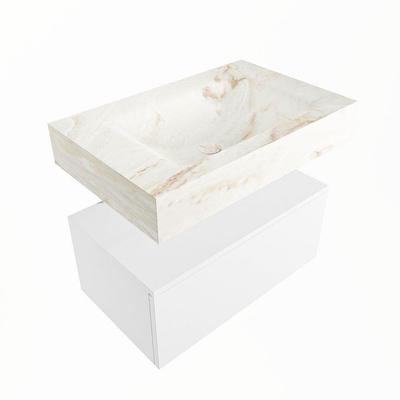 Mondiaz ALAN-DLUX Ensemble de meuble - 70cm - meuble Talc mat - 1 tiroir - Lavabo Cloud Frappe suspendu - vasque Centre - 1 trou de robinet