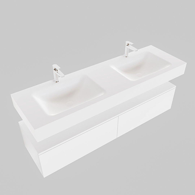 MONDIAZ ALAN 150cm - meuble bas - 2 tiroirs - lavabo suspendu - 2 vasques - 2 trous de robinet - talc