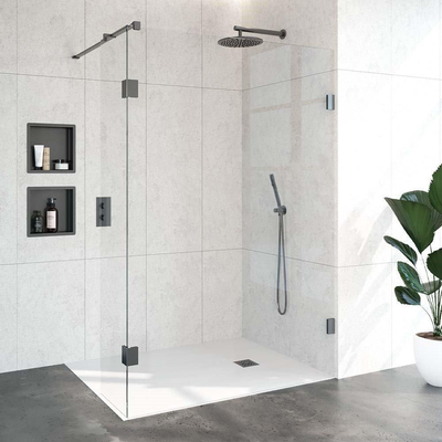 BRAUER Void paroi de douche à l'italienne verre clair 140x200 avec paroi latérale 40 incl. traitement anticalcaire PVD gunmetal brossé