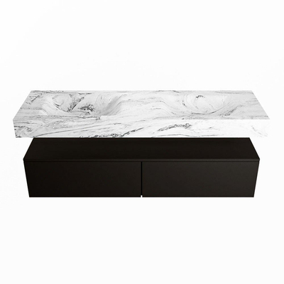 Mondiaz ALAN-DLUX Ensemble de meuble - 150cm - meuble Urban mat - 2 tiroirs - Lavabo Cloud Glace suspendu - vasque Gauche et droite - 0 trous de robinet