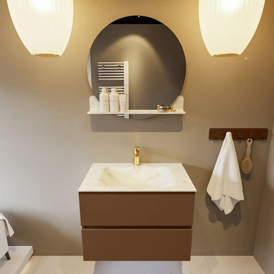 Mondiaz VICA-DLUX Ensemble de meuble de salle de bain - 70cm - meuble sous-vasque reposant - 2 tiroirs - lavabo encastrée cloud milieu - 1 trou de robinet - version haute de 60cm - opalo