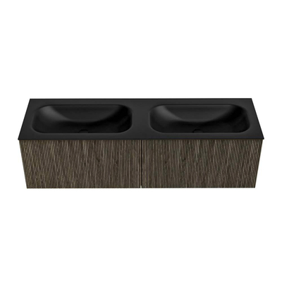 Mondiaz KURVE Ensemble meuble de salle de bains - 150x46x40cm - 2 tiroirs - lavabo solid surface - double - sans trou de robinet - Shadow