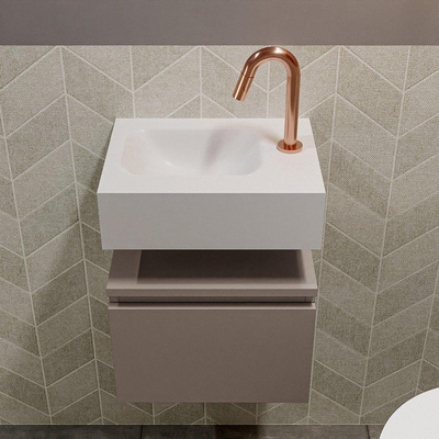 MONDIAZ ANDOR Toiletmeubel 40x30x30cm met 1 kraangaten 1 lades smoke mat Wastafel Lex links Solid Surface Wit