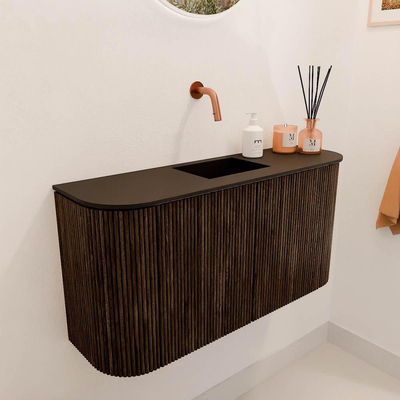 Mondiaz JOYA 83.2cm toiletmeubel - ronding links en rechts kleur Walnut - Wastafel FAYE positie Midden Zonder kraangat kleur Urban.