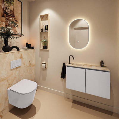 MONDIAZ TURE-DLUX Meuble toilette - 80cm - Cale - EDEN - vasque Frappe - position gauche - 1 trou de robinet