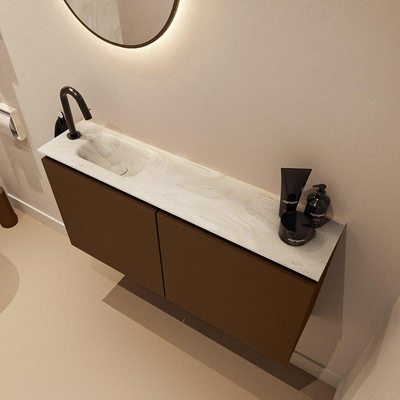MONDIAZ TURE-DLUX 100cm toiletmeubel Rust. EDEN wastafel Ostra positie links. Met 1 kraangat.