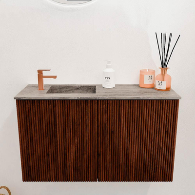 Mondiaz JOYA-DLUX 70cm toiletmeubel - kleur Ruby - Wastafel FAYE positie Links 1 kraangat kleur Oza.