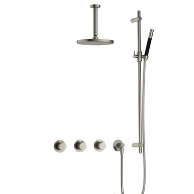 Hotbath Cobber IBS70 Regendoucheset - inbouw - 15cm plafondarm - 20cm ronde hoofddouche - staafhanddouche - glijstang - geborsteld nikkel (RVS)