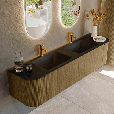 Mondiaz KURVE Ensemble de meuble salle de bain - 180x46x40cm - 2 tiroirs - 2 portes - lavabo en solid surface - double - 2 trous de robinet - Dusk