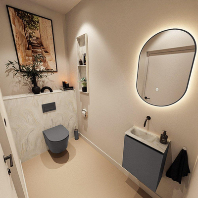 MONDIAZ TURE-DLUX Meuble toilette - 40cm - Dark Grey - EDEN - vasque Ostra - position gauche - sans trou de robinet