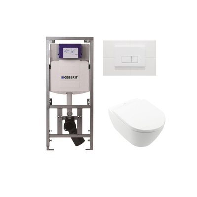 Villeroy & Boch Subway 2.0 WC suspendu - 56cm - avec réservoir encastré Geberit UP320 - avec abattant Saniclass - plaque de commande QeramiQ Push - boutons rectangulaires - blanc brillant